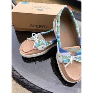 Girls Sperry‎ Angelfish Turquiose Watercolor Shows Size 4.5